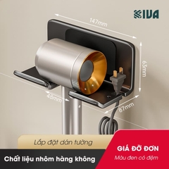 Giá kệ treo để máy sấy tóc KIVA đơn giản, chất liệu nhôm hàng không, lắp đặt dán tường.
