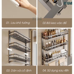 Kệ phòng tắm KIVA để đồ nhiều tầng treo tường, kích thước lớn để đồ nhà tắm, lắp đặt dán tường, khoan tường.