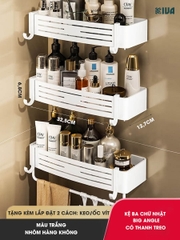 Kệ Đựng Đồ Nhà Tắm KIVA BIG ANGLE Màu Trắng Dán Góc Tường, Để Mỹ Phẩm, Dầu Gội Đầu, Lắp Đặt Bằng 2 Cách.