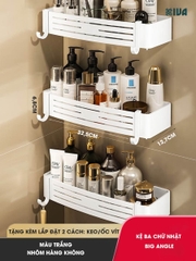Kệ Đựng Đồ Nhà Tắm KIVA BIG ANGLE Màu Trắng Dán Góc Tường, Để Mỹ Phẩm, Dầu Gội Đầu, Lắp Đặt Bằng 2 Cách.