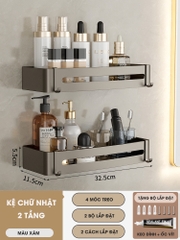 Kệ góc phòng tắm để đồ dán tường KIVA màu xám, chất liệu nhôm hàng không, lắp đặt dán tường và khoan tường.