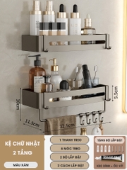 Kệ góc phòng tắm để đồ dán tường KIVA màu xám, chất liệu nhôm hàng không, lắp đặt dán tường và khoan tường.
