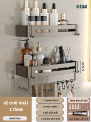 Kệ góc phòng tắm để đồ dán tường KIVA màu xám, chất liệu nhôm hàng không, lắp đặt dán tường và khoan tường.