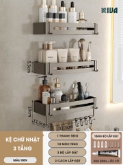 Kệ góc phòng tắm để đồ dán tường KIVA màu xám, chất liệu nhôm hàng không, lắp đặt dán tường và khoan tường.