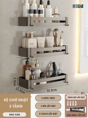 Kệ góc phòng tắm để đồ dán tường KIVA màu xám, chất liệu nhôm hàng không, lắp đặt dán tường và khoan tường.