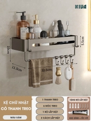 Kệ góc phòng tắm để đồ dán tường KIVA màu xám, chất liệu nhôm hàng không, lắp đặt dán tường và khoan tường.