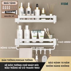 Kệ góc nhà tắm dán tường để đồ KIVA PISCES màu trắng Bắc Âu chất liệu nhôm hàng không cao cấp.