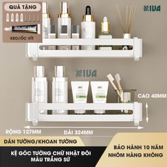 Kệ góc nhà tắm dán tường để đồ KIVA PISCES màu trắng Bắc Âu chất liệu nhôm hàng không cao cấp.