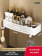 Kệ Đựng Đồ Nhà Tắm KIVA BIG ANGLE Màu Trắng Dán Góc Tường, Để Mỹ Phẩm, Dầu Gội Đầu, Lắp Đặt Bằng 2 Cách.