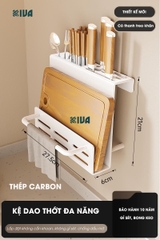 Kệ gia vị nhà bếp đa năng KIVA màu xám, chất liệu thép Carbon, lắp đặt dán tường, khoan tường
