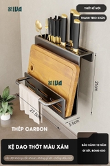 Kệ gia vị nhà bếp đa năng KIVA màu xám, chất liệu thép Carbon, lắp đặt dán tường, khoan tường