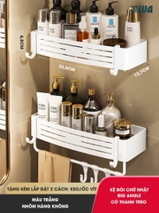 Kệ Đựng Đồ Nhà Tắm KIVA BIG ANGLE Màu Trắng Dán Góc Tường, Để Mỹ Phẩm, Dầu Gội Đầu, Lắp Đặt Bằng 2 Cách.
