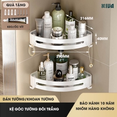 Kệ góc nhà tắm dán tường để đồ KIVA PISCES màu trắng Bắc Âu chất liệu nhôm hàng không cao cấp.