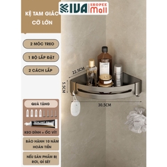 Kệ góc phòng tắm để đồ dán tường KIVA màu xám, chất liệu nhôm hàng không, lắp đặt dán tường và khoan tường.