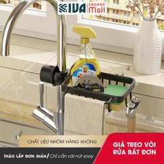 Giá kệ để đồ rửa bát KIVA chất liệu thép Carbon, trang bị thêm thanh treo khăn, để đồ đa năng.