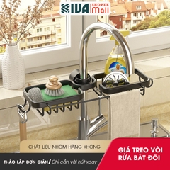 Giá kệ để đồ rửa bát KIVA chất liệu thép Carbon, trang bị thêm thanh treo khăn, để đồ đa năng.