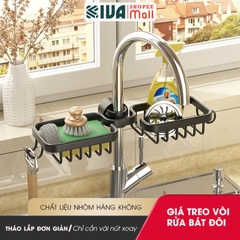 Giá kệ để đồ rửa bát KIVA chất liệu thép Carbon, trang bị thêm thanh treo khăn, để đồ đa năng.