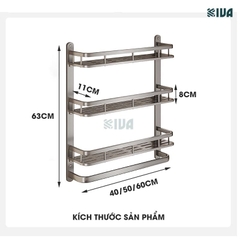 Kệ phòng tắm KIVA để đồ nhiều tầng treo tường, kích thước lớn để đồ nhà tắm, lắp đặt dán tường, khoan tường.