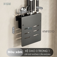 Kệ để dao thớt KIVA đa năng treo tường, đựng đũa, muỗng thìa, chất liệu thép Carbon