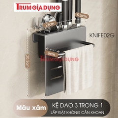 Kệ để dao thớt KIVA đa năng treo tường, đựng đũa, muỗng thìa, chất liệu thép Carbon