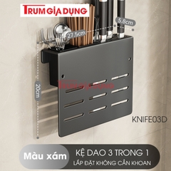 Kệ để dao thớt KIVA đa năng treo tường, đựng đũa, muỗng thìa, chất liệu thép Carbon