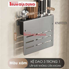 Kệ để dao thớt KIVA đa năng treo tường, đựng đũa, muỗng thìa, chất liệu thép Carbon