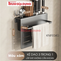 Kệ để dao thớt KIVA đa năng treo tường, đựng đũa, muỗng thìa, chất liệu thép Carbon
