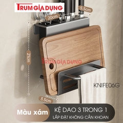 Kệ để dao thớt KIVA đa năng treo tường, đựng đũa, muỗng thìa, chất liệu thép Carbon