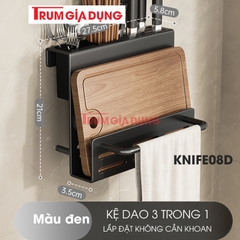 Kệ để dao thớt KIVA đa năng treo tường, đựng đũa, muỗng thìa, chất liệu thép Carbon