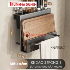 Kệ để dao thớt KIVA đa năng treo tường, đựng đũa, muỗng thìa, chất liệu thép Carbon