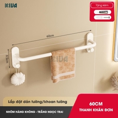 Thanh treo khăn nhà tắm KIVA màu trắng ngà, chất liệu nhôm hàng không, lắp đặt dán tường, khoan tường.