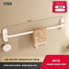 Thanh treo khăn nhà tắm KIVA màu trắng ngà, chất liệu nhôm hàng không, lắp đặt dán tường, khoan tường.