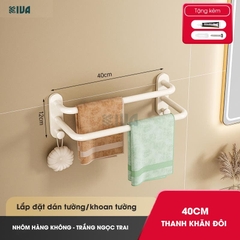Thanh treo khăn nhà tắm KIVA màu trắng ngà, chất liệu nhôm hàng không, lắp đặt dán tường, khoan tường.