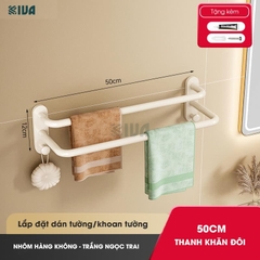 Thanh treo khăn nhà tắm KIVA màu trắng ngà, chất liệu nhôm hàng không, lắp đặt dán tường, khoan tường.