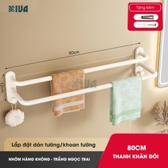 Thanh treo khăn nhà tắm KIVA màu trắng ngà, chất liệu nhôm hàng không, lắp đặt dán tường, khoan tường.