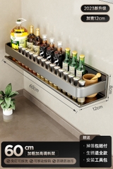 Kệ gia vị nhà bếp đa năng KIVA màu xám, chất liệu thép Carbon, lắp đặt dán tường, khoan tường