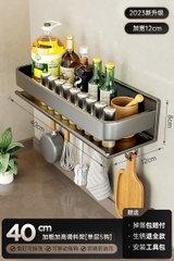 Kệ gia vị nhà bếp đa năng KIVA màu xám, chất liệu thép Carbon, lắp đặt dán tường, khoan tường