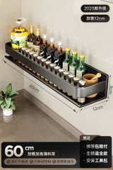 Kệ gia vị nhà bếp đa năng KIVA màu xám, chất liệu thép Carbon, lắp đặt dán tường, khoan tường