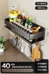 Kệ gia vị nhà bếp đa năng KIVA màu xám, chất liệu thép Carbon, lắp đặt dán tường, khoan tường