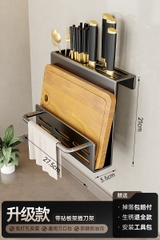 Kệ gia vị nhà bếp đa năng KIVA màu xám, chất liệu thép Carbon, lắp đặt dán tường, khoan tường
