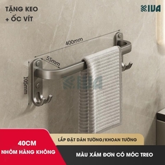 Thanh treo khăn nhà tắm màu xám KIVA chất liệu nhôm hàng không cao cấp, lắp đặt không cần khoan.
