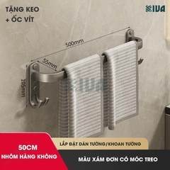 Thanh treo khăn nhà tắm màu xám KIVA chất liệu nhôm hàng không cao cấp, lắp đặt không cần khoan.