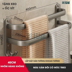 Thanh treo khăn nhà tắm màu xám KIVA chất liệu nhôm hàng không cao cấp, lắp đặt không cần khoan.