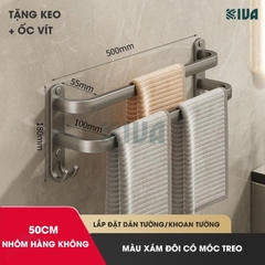Thanh treo khăn nhà tắm màu xám KIVA chất liệu nhôm hàng không cao cấp, lắp đặt không cần khoan.
