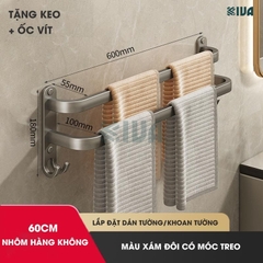 Thanh treo khăn nhà tắm màu xám KIVA chất liệu nhôm hàng không cao cấp, lắp đặt không cần khoan.