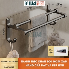 Thanh treo khăn nhà tắm màu xám KIVA chất liệu nhôm hàng không cao cấp, lắp đặt không cần khoan.