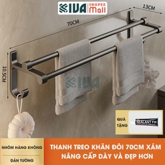 Thanh treo khăn nhà tắm màu xám KIVA chất liệu nhôm hàng không cao cấp, lắp đặt không cần khoan.
