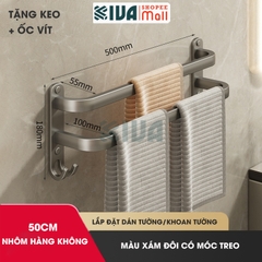 Thanh treo khăn nhà tắm màu xám KIVA chất liệu nhôm hàng không cao cấp, lắp đặt không cần khoan.