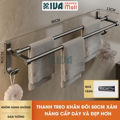 Thanh treo khăn nhà tắm màu xám KIVA chất liệu nhôm hàng không cao cấp, lắp đặt không cần khoan.
