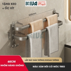 Thanh treo khăn nhà tắm màu xám KIVA chất liệu nhôm hàng không cao cấp, lắp đặt không cần khoan.